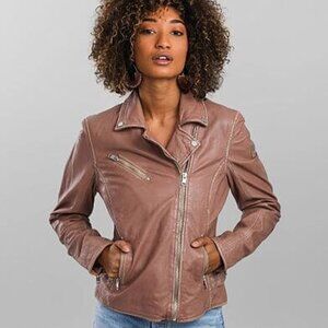 Mauritius Leather Sofia Jacket in Foggy Rose in XS EUC